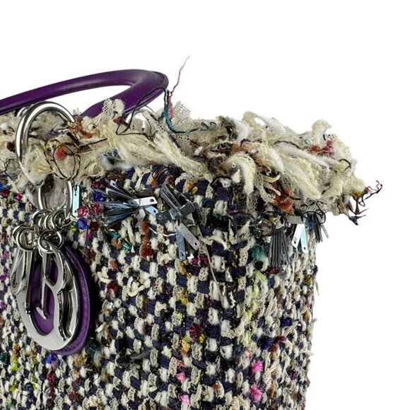 Auth Christian Dior Lady Dior Handbag Shoulder Bag Multicolor/Purple Tweed - Picture 7 of 14
